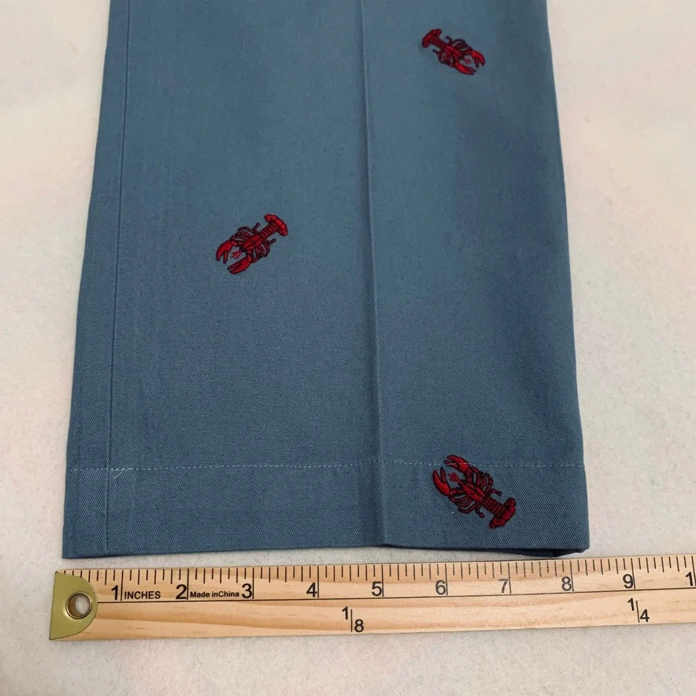Brooks Brothers 346 Men Lobster Embroidered Chinos Pants Blue 35x32 (Fits 35x28) - Picture 13 of 13